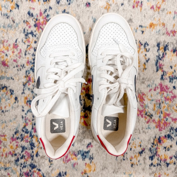 Veja White Red Blue V 10 Leather Sneakers‎ - Picture 3 of 9